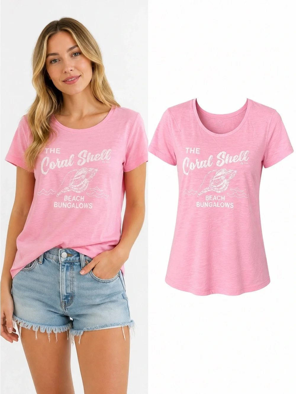J.Crew Collector | Tee Pink Coral Shell Beach Bungalows Graphic T-Shirt | Medium